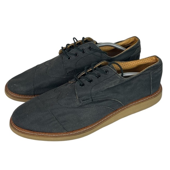 B1 Mens TOMS Brogue Gray Canvas Lace Up Oxford Shoes 14 - Picture 1 of 4